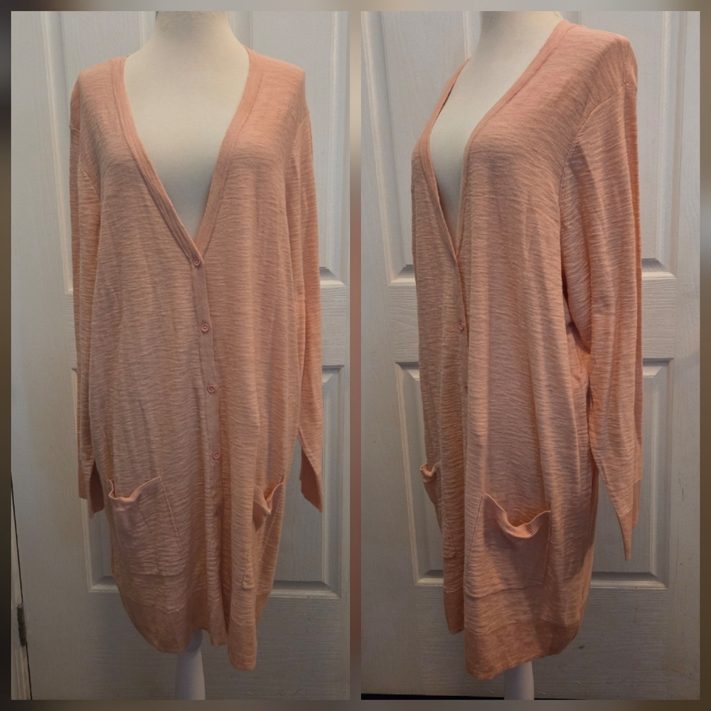 New Torrid Slub Boyfriend Cardigan Lightweight Sweater Spring Peach Size 4 4X